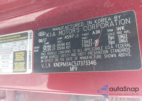 2018 Kia Sportage Lx z USA, uszkodzony, nr VIN KNDPM3AC5J7373346